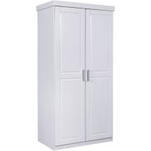 Inter Link - Armoire 2 Portes 95x55x190 Cm En Pin Massif Laqué Blanc
