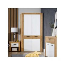 TMM - Armoire 2 portes Blanc/Bois clair - aboki - l 99 x l 54 x h 192 cm