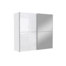 Meubletmoi - Armoire 2 portes coulissantes 5 tablettes blanc laqué miroir - jeik