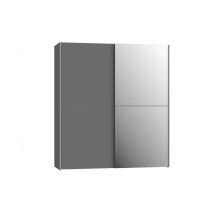 Meubletmoi - Armoire 2 portes coulissantes 5 tablettes gris foncé miroir - jeik