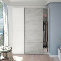 Armoire à portes coulissantes Tekkan 150 cm (largeur) x 200 cm (hauteur) x 60 cm (profondeur) - Artik Blanc - Ciment