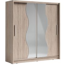 Price Factory - Armario de 2 puertas correderas con espejo 205 cm - roble - Colección bahia