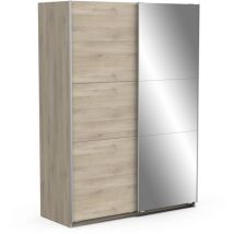 Demeyere - Armoire 2 portes coulissantes avec miroir - ghost - Chêne - 148 x 59,8 x 203 cm