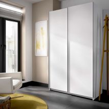 Dekit - Armoire 2 portes coulissantes Slide 120 cm blanc Blanc 120 x 204 x 65 cm - Blanc