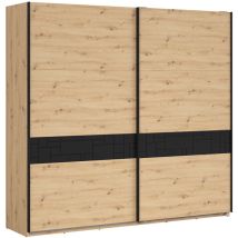 Petits-meubles - Armoire 2 portes coulissantes Elijah Bois et Noir