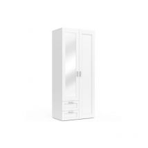 Idmarket - Armoire 2 portes vito blanc penderie 80 cm avec 2 tiroirs, miroir et étagères