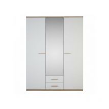 TMM - Armoire 3 portes battantes 2 tiroirs Blanc/Chêne - staya - l 161 x l 55 x h 211 cm