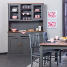 Inter Link - Buffet vaisselier 5 portes et 3 tiroirs en pin massif gris - tera