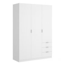 Mobimarket - Armoire 3 portes et 3 tiroirs - L121 cm - Blanc - listowel
