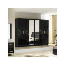 TMM - Armoire 4 portes + 2 portes miroir Noir Brillant/Or - ladabi - l 270 x l 63 x h 210 cm