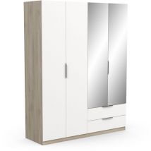 Demeyere - Armoire 4 portes avec miroir - ghost - Blanc et Chêne - 157,3 x 51,1 x 203 cm