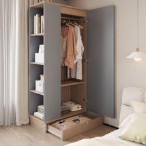 Armoire gris 70x40x170 cm avec étagères et tiroirs, design à une porte