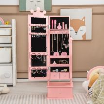 Design In - Armoire à Bijoux 2 en 1 Enfants, Miroir Couronne, 3 Tiroirs, Charge 10kg, CW36269