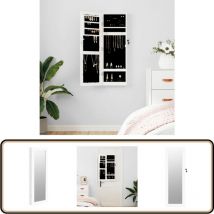 Armoire à bijoux avec miroir murale blanc 30x8,5x90 cm - Armoire à Bijoux - Miroir - Meuble Rangement Bijoux - Organisation Bijoux - Coffre Bijoux