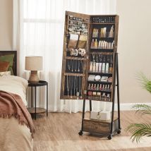 Songmics - Miroir sur Pied avec Rangement, Armoire à Bijoux, Range-Bijoux, Psyche Miroir, Verouillable, avec Tiroir, Étagère, roulettes, Idée Cadeau,