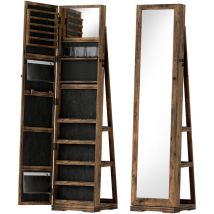 Homcom - Armoire à bijoux pivotante verrouillable avec miroir - armoire bijoux multi-rangement - mdf effet bois vieilli