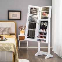 Maisonchic - Armoire à Bijoux sur Pied, Armoire de rangement, Lumières led, Armoire Verrouillable, Miroir Pleine Longueur Éclairé, Blanc CW7421