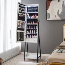 Maisonchic - Armoire à Bijoux sur Pied, Armoire de rangement, Miroir Pleine Longueur, led 3 Couleurs, Interrupteur Tactile, Porte Verrouillable,