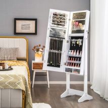 Design In - Armoire à Bijoux sur Pied, Lumières led, Armoire Verrouillable, Miroir Pleine Longueur Éclairé, Blanc CW55931