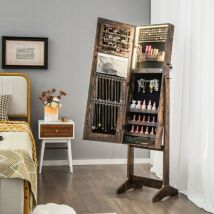 Design In - Armoire à Bijoux sur Pied, Lumières led, Armoire Verrouillable, Miroir Pleine Longueur Éclairé, Noyer CW68562