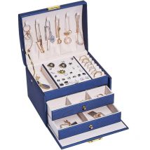 Tonchean - Armoire à bijoux,Boîte à Bijoux , Rangement Bijoux Verrouillable, Coffret Bijoux Femme avec 2 Tiroirs et 3 Couches, Rangement pour Montre,