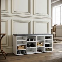 Sirhona - Meuble à Chaussures en Bois avec 14 Compartiments et Étagères Réglables d'Entrée Coussin Confortable - Banc à Chaussures