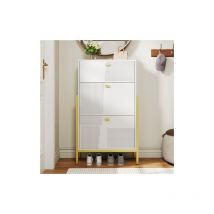 Armoire à chaussures, armoire à chaussures avec tiroirs, double étagère à chaussures avec poignées et jambes en or,blanc
