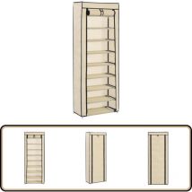 Armoire à chaussures avec housse Crème 57x29x162 cm Tissu - Armoire à Chaussures - Rangement Chaussures - Étagère Chaussures - Meuble Chaussure