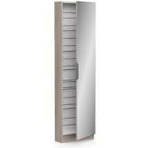Armoire A Chaussures - 12 Paires - Décor Chene - 1 Porte Avec Miroir - L50 X P20x H180 Cm - Zapatero