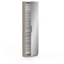 Mueblix - Armoire a chaussures zapatero - 12 Paires - Décor Chene et Noir - 1 porte avec miroir - L50 x P18 x H200 cm - cba meubles