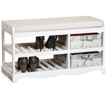 Mucola - Armoire à chaussures Banc Chaussure Tablette Coffre Paniers Banc Coussin en bois Banc Blanc Gris