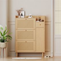 Fortuna Lai - Armoire à chaussures en rotin - avec 3 portes basculantes et 1 tiroir - convient aux entrées étroites - 90x125x17cm Naturel