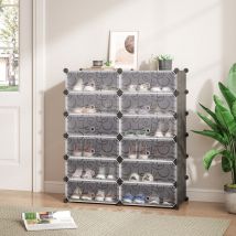 Meerveil - Mondeer Armoire à Chaussures en Plastique Étagère à Chaussures12 Cubes Meuble de Rangement, Noir