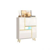 Ineasicer - Armoire à chaussures moderne, armoire à chaussures blanche avec façade haute brillance et lumière led 16 couleurs (80 x 25 x 96 cm)