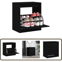 Armoire à chaussures noir 60x42x69 cm bois d'ingénierie - Meuble Chaussure - Rangements Chaussures - Armoire Chaussures - Rangement Intérieur