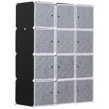 Homcom - Garde robe armoire à vêtements l 111 x l 47 x h 145 cm modulable 12 cubes noir et blanc