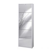 Iperbriko - Armoire à chaussures slim gain de place avec miroir Blanc Cendré 63x29x190 cm