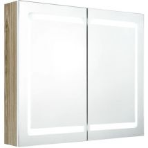 Bonnevie - Armoire murale de salle de bain Armoire Moderne à miroir led Blanc et chêne -52064