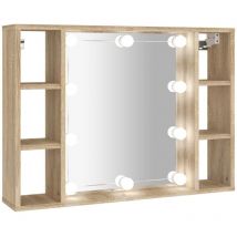 Helloshop26 - Armoire à miroir avec led 76 x 15 x 55 cm chêne