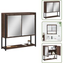 Armoire à miroir de salle de bain chêne marron bois ingénierie - Armoire Salle De Bain - Meuble Lavabo - Armoire Miroir - Rangement Salle De Bain