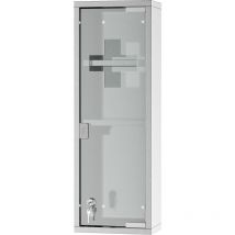 Kleankin - Armoire à pharmacie 2 étagères 3 niveaux 20L x 12l x 58H cm porte verre trempé symbole croix acier inox.