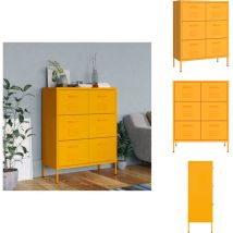 Armoire à tiroirs Jaune moutarde 80x35x101,5 cm Acier - Meuble De Rangement - Armoire à Tiroir - Armoire Métallique - Meuble Jaune - Rangement Salle