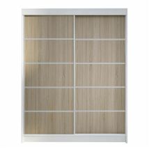 Mobilier1 - Armoire Closico 145, Blanc + Sonoma chêne, 200x150x58cm, Portes d'armoire: Glissement, Nombre d'étagères: 0