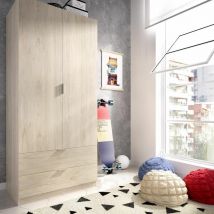 Mobimarket - Armoire pas cher Essen 2 portes 2 tiroirs chêne Naturel 81 x 184 x 52 cm - Naturel