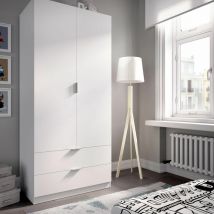 Mobimarket - Armoire blanche Essen 2 portes 2 tiroirs Blanc 81 x 184 x 52 cm - Blanc