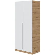 FRS - Armoire Noa Youth 2 portes 90 cm (largeur) x 200 cm (hauteur) x 52 cm (profondeur) - Chêne Nodi - Artik Blanc