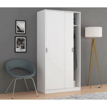 Armoire avec deux portes coulissantes avec tringle à vêtements et une étagère interne, couleur blanche, Dimensions 100 x 200 x 51 cm
