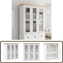 Vidaxl - Armoire avec portes vitrées bodo blanc marron bois pin massif - Meuble De Rangement - Armoire Vitrée - Buffet - Bibliothèque - Design
