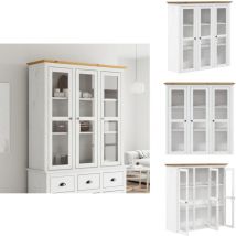 Armoire avec portes vitrées bodo blanc marron bois pin massif - Meuble De Rangement - Armoire Vitrée - Buffet - Bibliothèque - Design Français