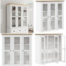 Vidaxl - Armoire avec portes vitrées bodo blanc marron bois pin massif - Meuble De Rangement - Armoire Vitrée - Buffet - Bibliothèque - Design